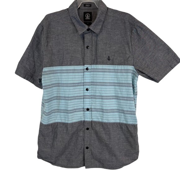 Volcom Shirt PS Womens Slim Fit Short Sleeve Striped Button Down Sz Petite Small - Picture 9 of 9